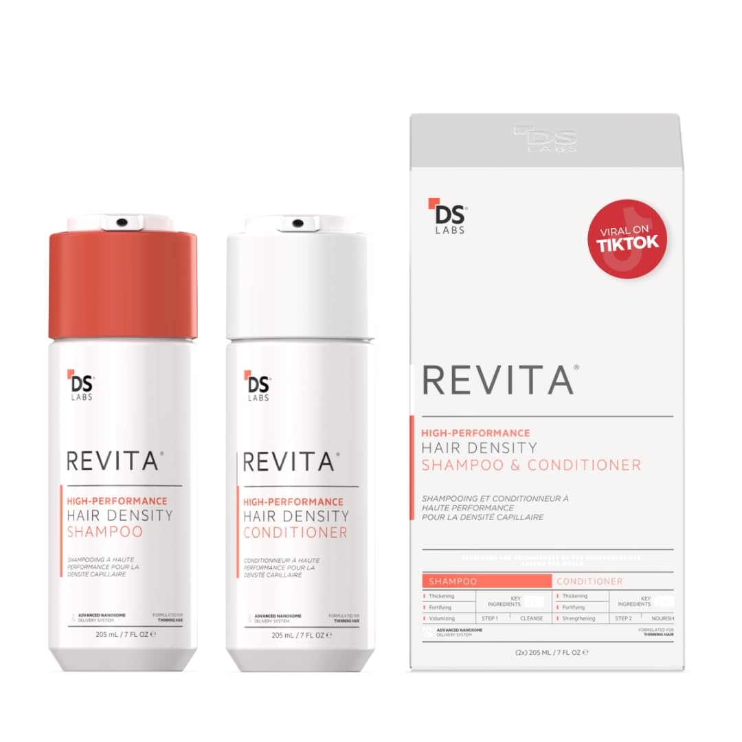 DS Labs Revita Shampoo and Conditioner – High-Performance Hair Density Shampoo & Conditioner, Volumizing & Thickening, Fuller, Healthier-Looking Hair, Sulfate & Silicone Free, For Men & Women, 205mL