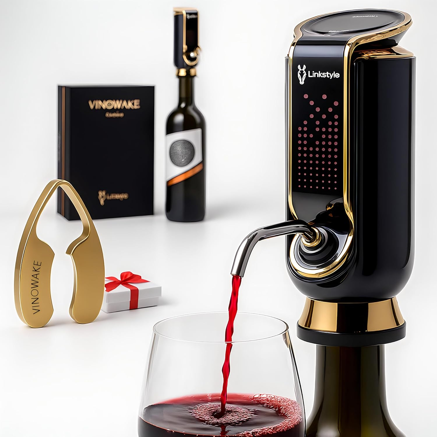 LINKSTYLE TRIOVINO, Luxurious 3-in-1 Electric Wine Aerator, Dispenser, and Vacuum Saver