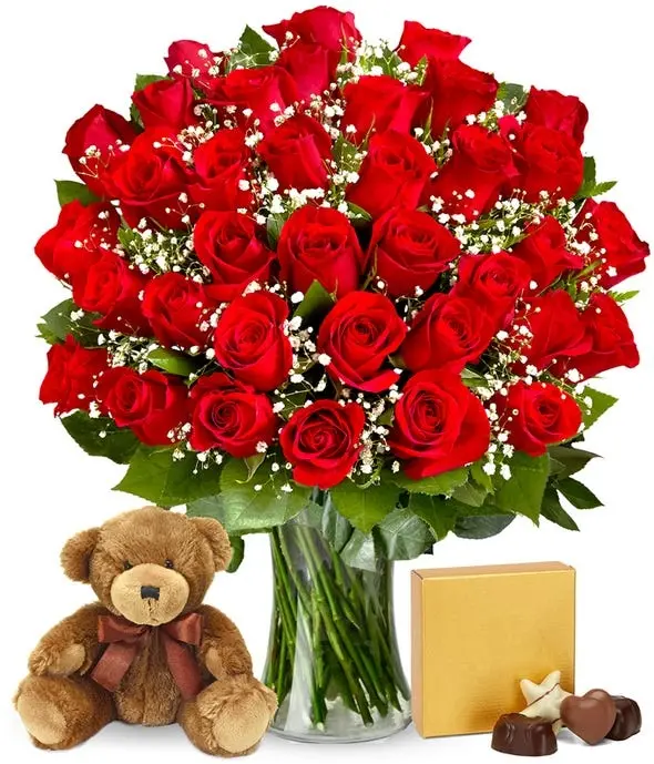 36 Red Rose Bundle with Chocolates & Bear