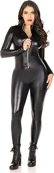Leg Avenue Wet-Look Zipper-Front Catsuit
