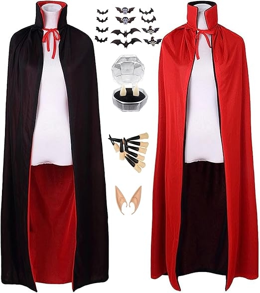 Unisex — KEYDUACU Vampire Kit (Reversible Cape + Fangs/Ears/Nails)