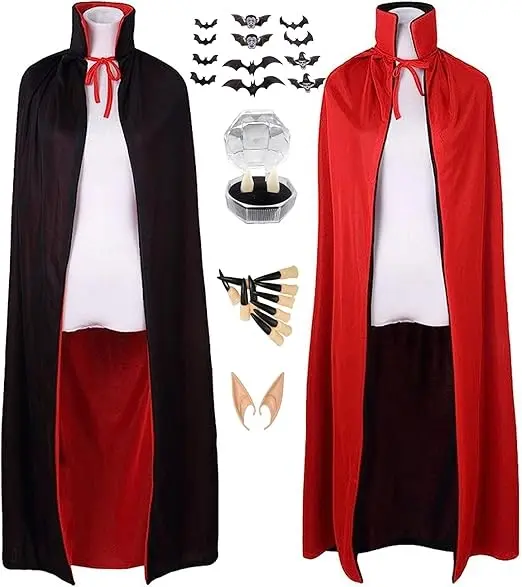 Unisex — KEYDUACU Vampire Kit (Reversible Cape + Fangs/Ears/Nails)