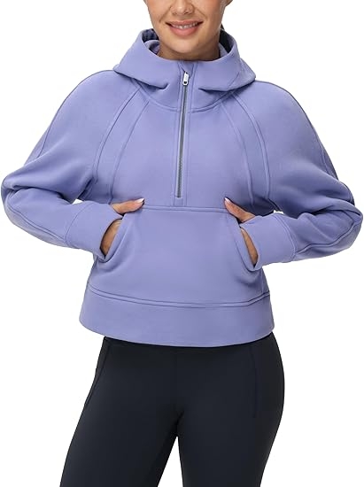 THE GYM PEOPLE Women’s Half Zip Fleece Crop Pullover Sweatshirt 