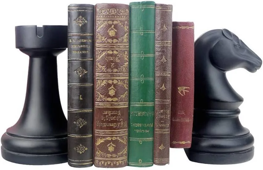 Decorative Bookends Chess Bookends, Black Heavy Book Ends Supports