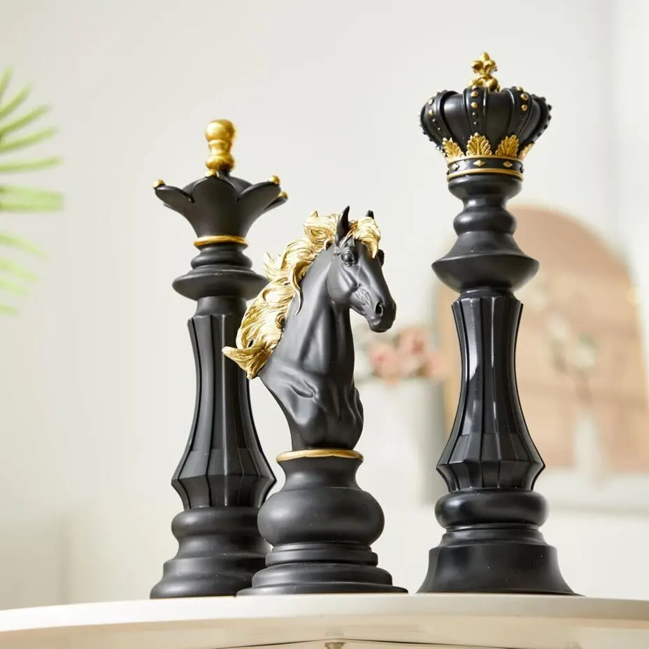 3 Pcs Large Chess Statue Decor Set