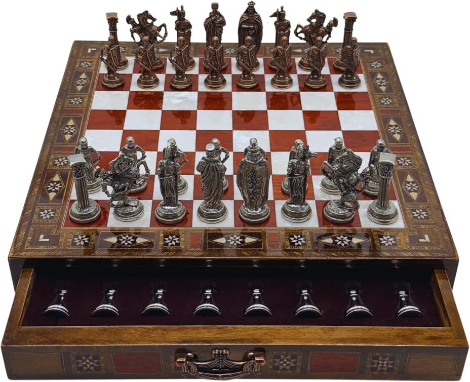 15’’ Handmade Chess Set with British Army Metal Chess Pieces