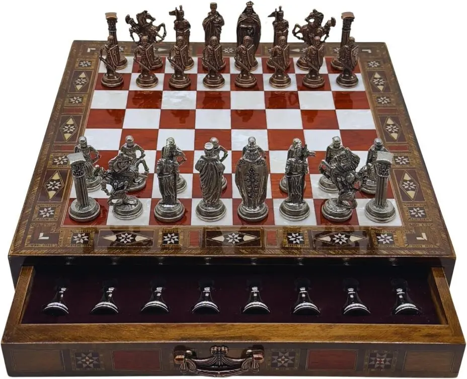 15’’ Handmade Chess Set with British Army Metal Chess Pieces