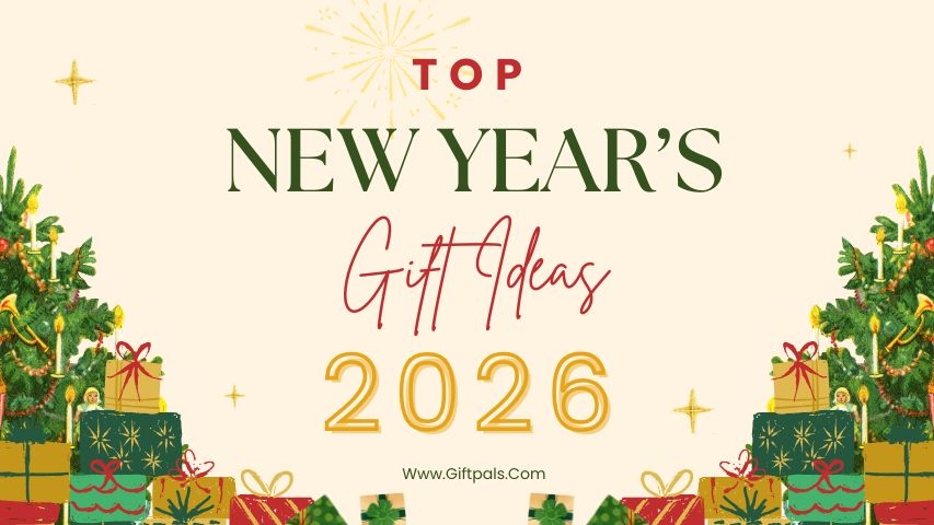 "New Year’s 2026 gift ideas – festive wrapped presents, champagne glasses and gold decorations on a holiday table"