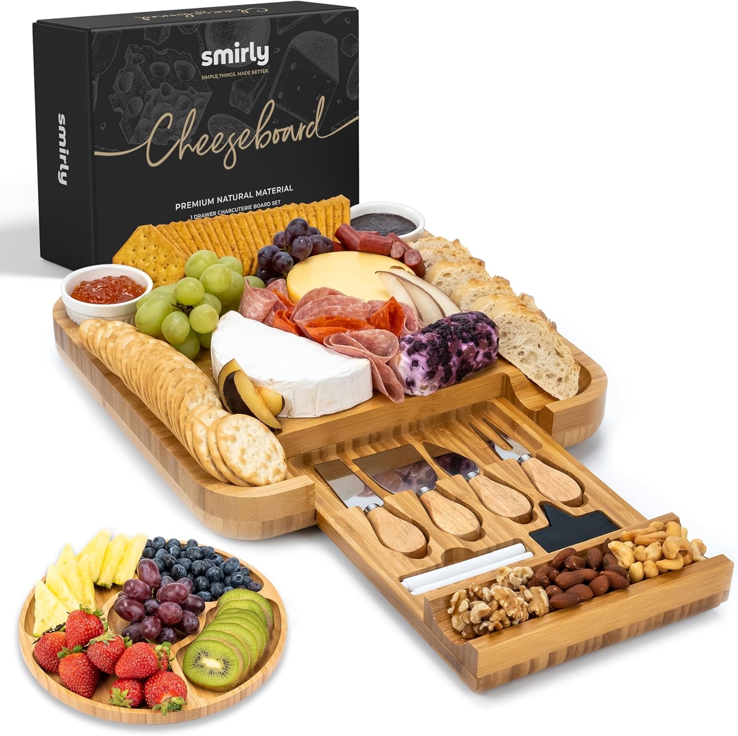  Smirly Charcuterie Board Set – Large Bamboo Cheese Board for Serving