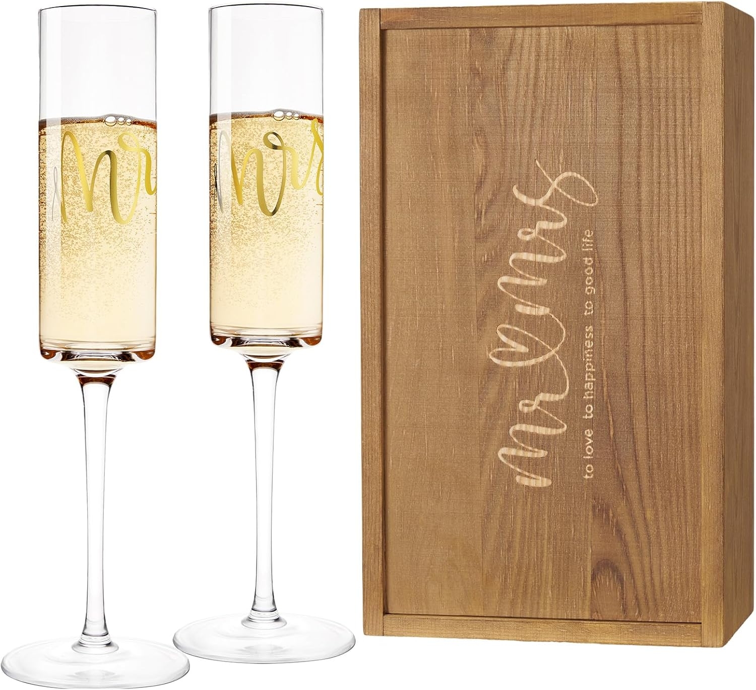 AW BRIDAL Mr and Mrs champagne flutes set of 2 – romantic New Year’s Eve gift for couples and newlyweds
