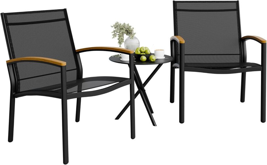 Shintenchi 3 Pieces Patio Bistro Sets, Outdoor Textilene Fabric Conversation Bistro Set