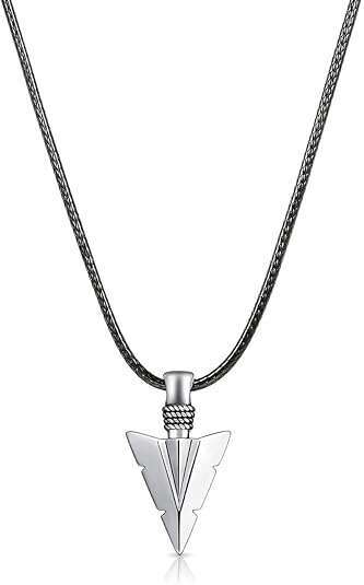 MANBU 925 Sterling Silver Men Jewelry Arrowhead Pendant Necklace with Woven Wax Rope Chain