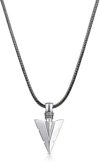 MANBU 925 Sterling Silver Men Jewelry Arrowhead Pendant Necklace with Woven Wax Rope Chain
