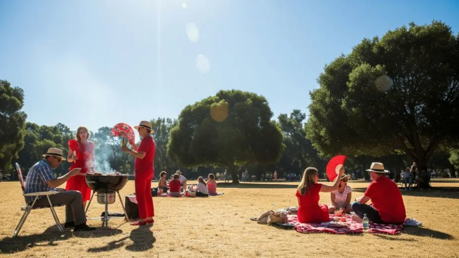 Overheated outdoor party under direct sun