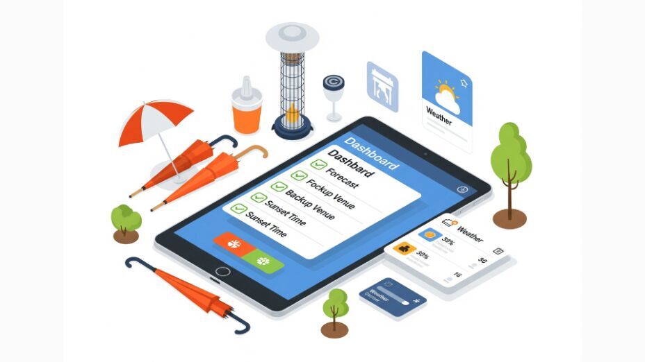 Party planner checklist with pen and tablet