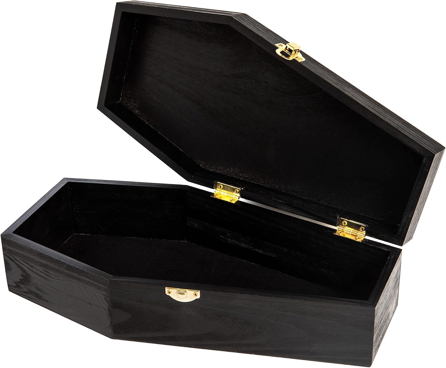Creative Hobbies Black Painted Wooden Coffin Box A black wooden coffin box perfect for crafting spooky gift boxes, treat packaging, or Halloween party favors.