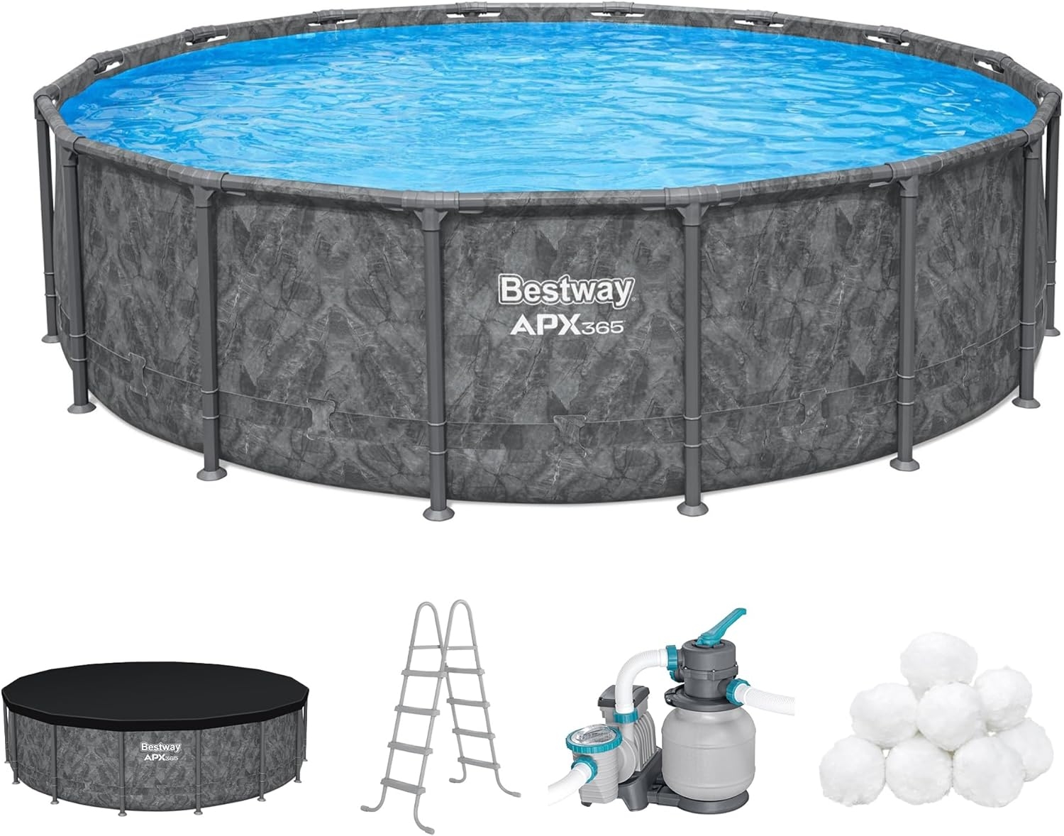 Bestway APX 365 16' x 48" Round Above Ground Pool Set (Dark Marble)