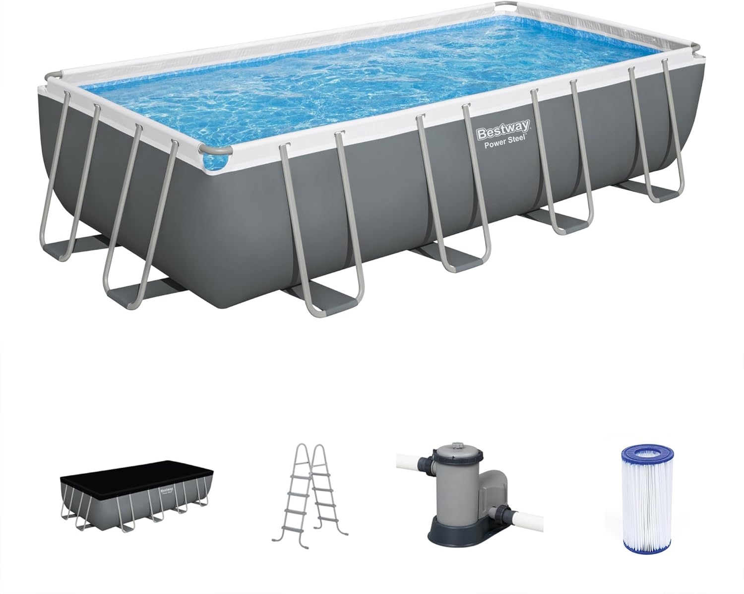 Bestway Power&nbsp;Steel 18&nbsp;ft&nbsp;×&nbsp;9&nbsp;ft&nbsp;×&nbsp;48&nbsp;in Rectangular Pool Set