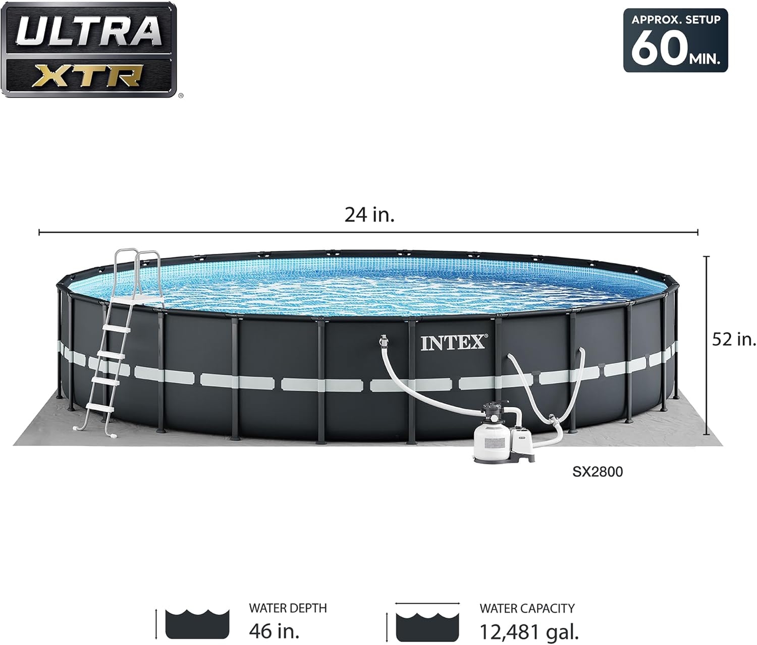 Intex Ultra XTR 24' x 52" Round Frame Pool Set (Bundled with OptiFlow Premium Filter Sand – 2 × 50 lb Bags)