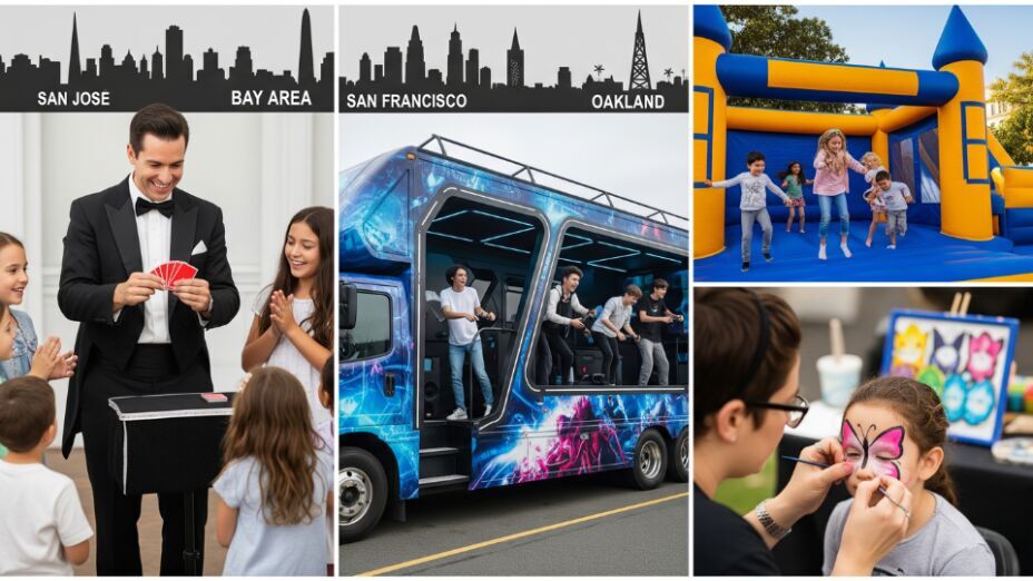 Top-rated birthday entertainment vendors in San Jose and San Francisco offering bounce houses, magicians, and VR rentals.