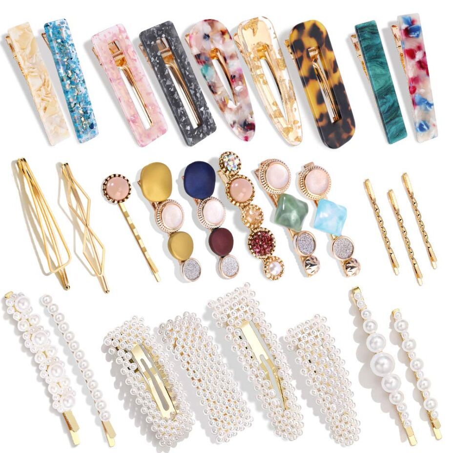 28 PCS Handmade Hingwah Pearls & Acrylic Hair Clips