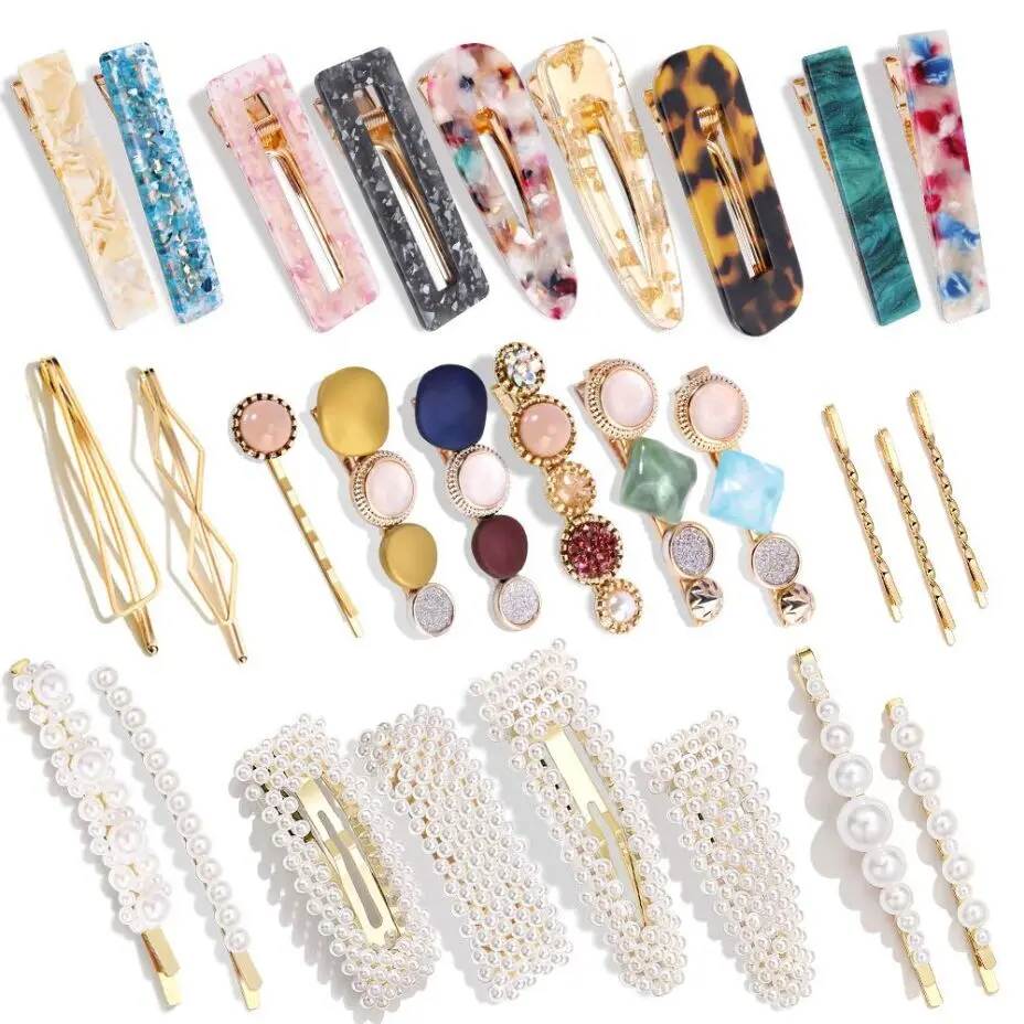 28 PCS Handmade Hingwah Pearls & Acrylic Hair Clips
