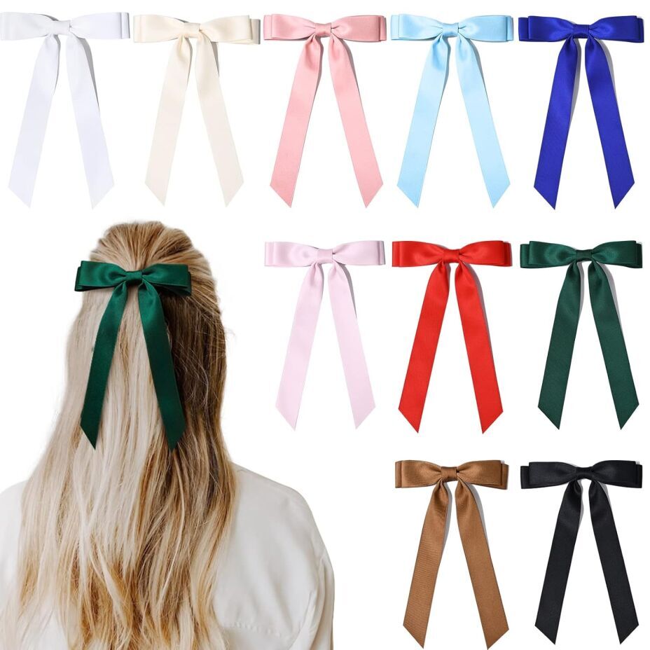 10PCS Silky Satin Hair Bows Hair Clip Ribbon