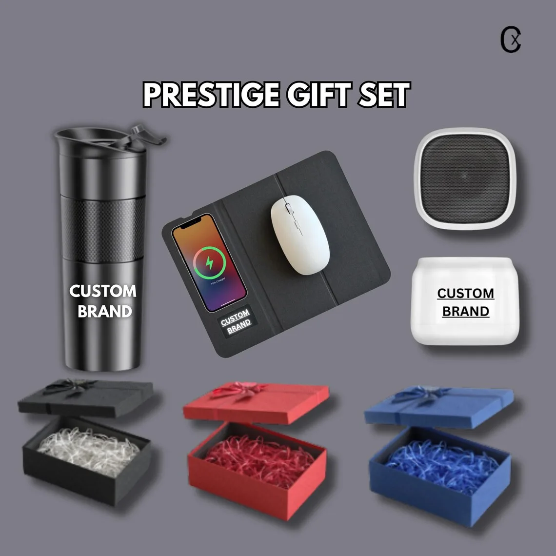 Custom Tech Gift Set (Wireless Charging Mousepad + Speaker + Engraved Thermos)