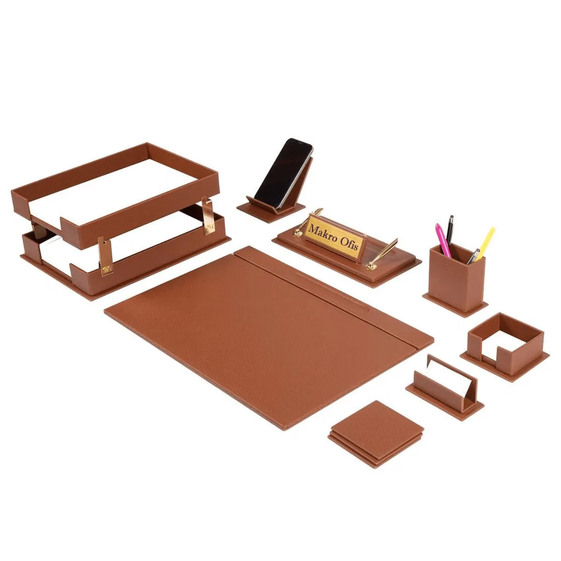 Personalized Leather Desk Organizer Set