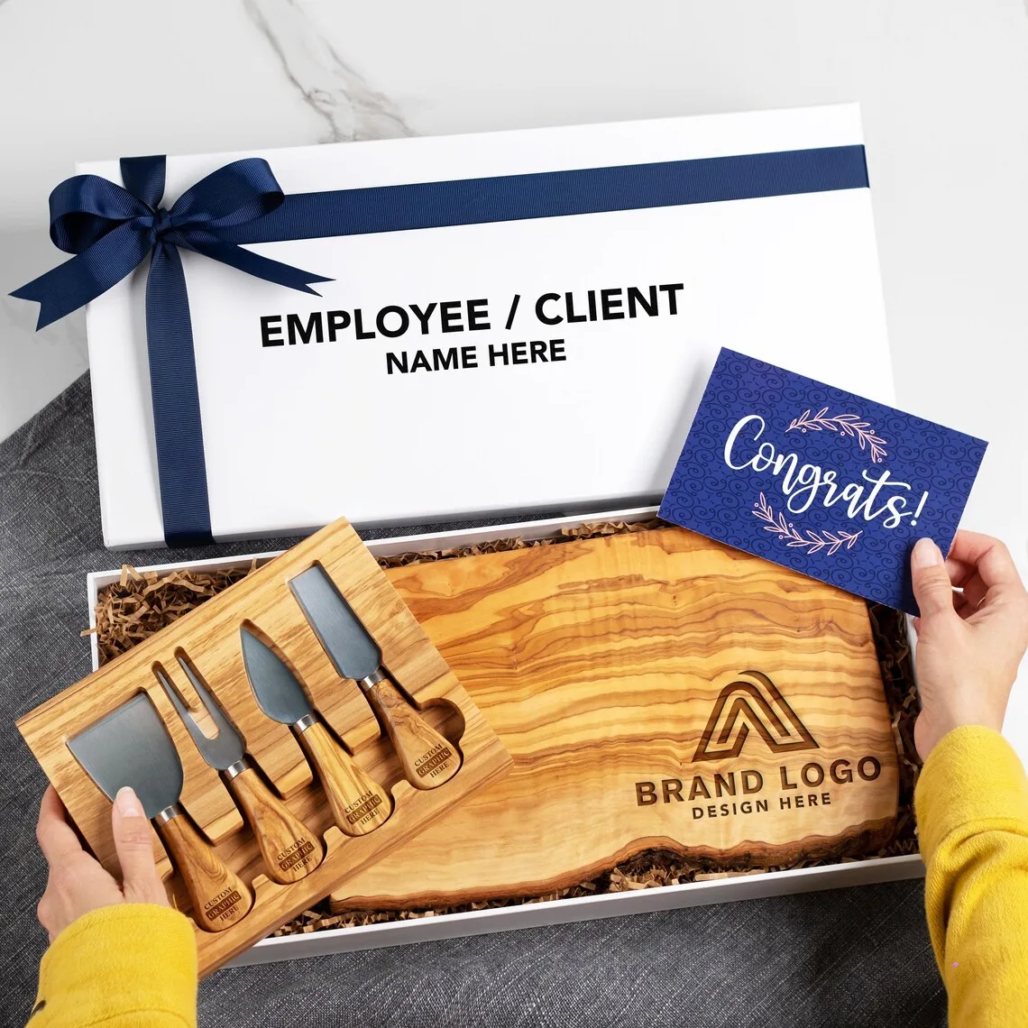 Custom Logo Olive Wood Board Gift Box