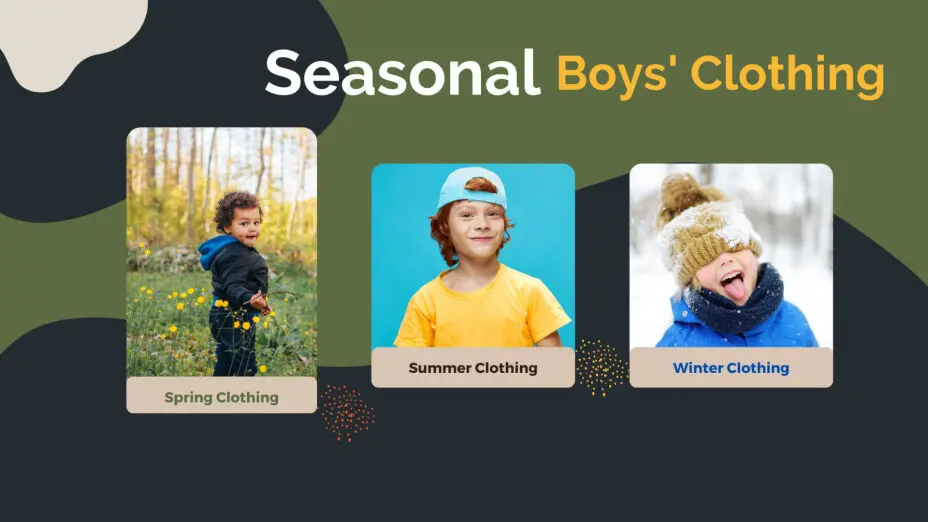 easonal boys' wardrobe guide with summer cotton outfits and winter jackets.