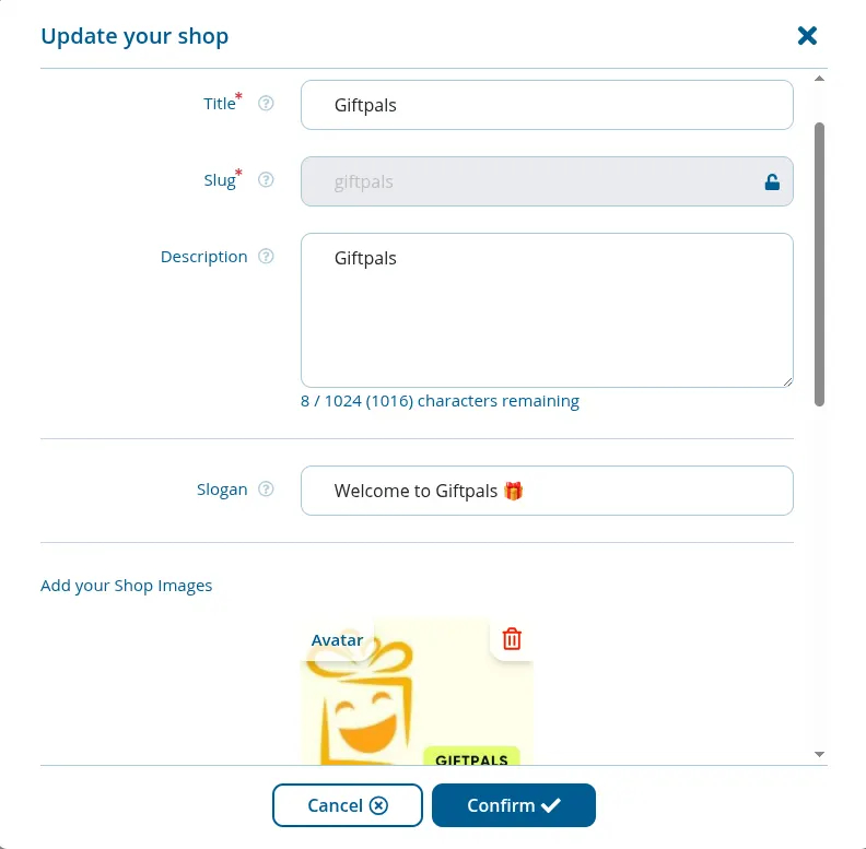 Fill in your shop details