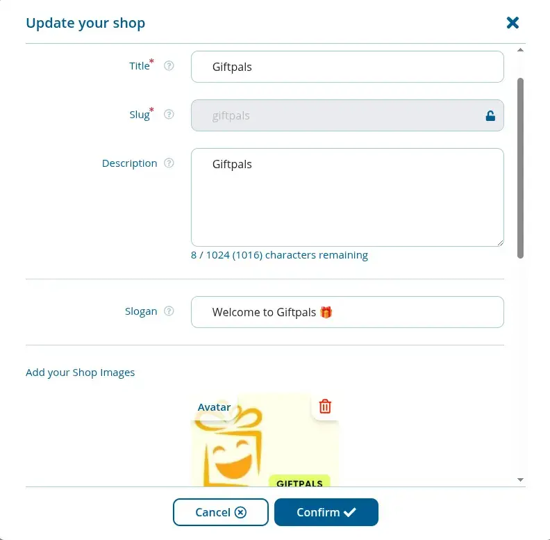 Fill in your shop details