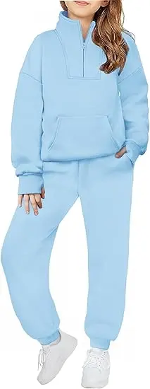 Zaclotre Girls Sweatsuit 2 Piece Outfits Fall Winter Fleece Half Zip