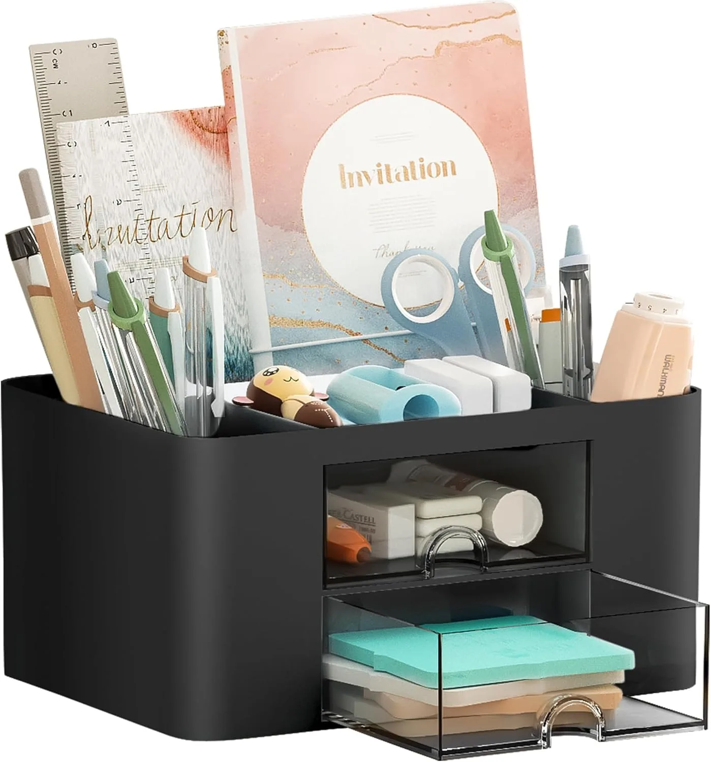 Marbrasse Pen Organizer with 2 Drawer, Multi-Functional Pencil Holder for Desk, Desk Organizers and Accessories
