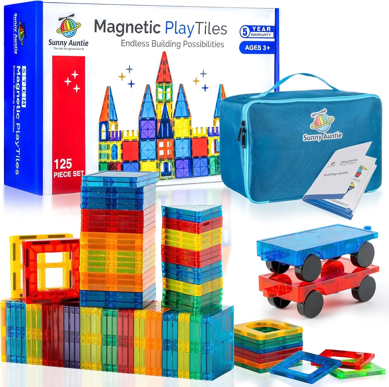 Magnetic Tiles 125 PCS+ Bonus Zippered CASE