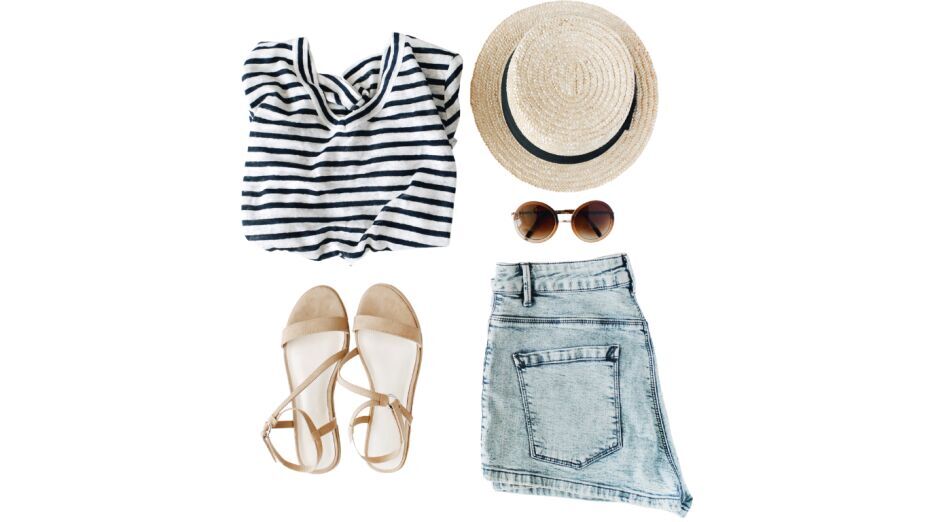 Dress styling with matching accessories including shoes, belt, and jewelry