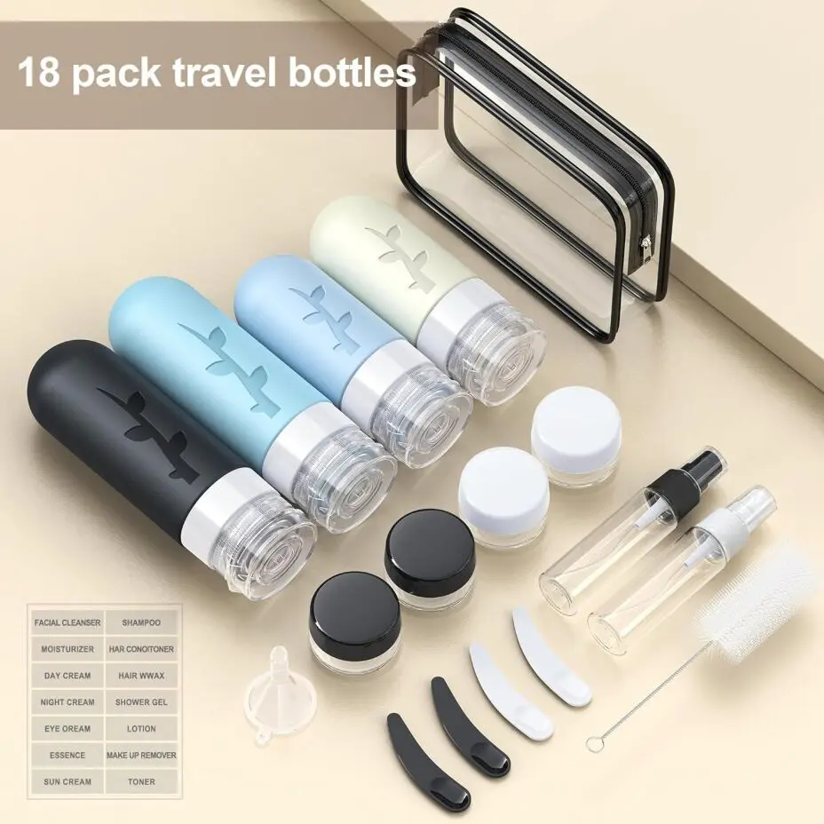 16 Pcs Travel Bottles for Toiletries - Refillable & Leakproof Set