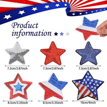 24 Pcs 5 Star Sequins Sew Patriotic Iron on Applique Glitter 5 Pointed Star Patches Independence Day Shimmer Patches for Clothes Red Blue Silver Sequin Stars for Jeans Jackets DIY Crafts