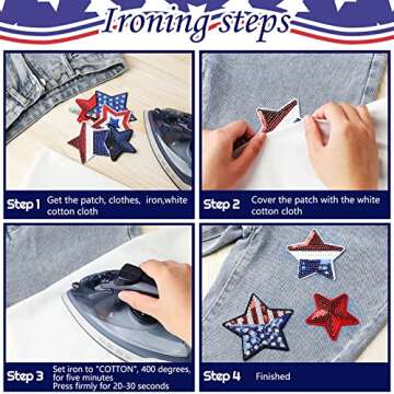 24 Pcs 5 Star Sequins Sew Patriotic Iron on Applique Glitter 5 Pointed Star Patches Independence Day Shimmer Patches for Clothes Red Blue Silver Sequin Stars for Jeans Jackets DIY Crafts