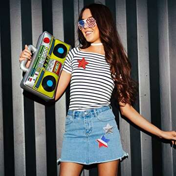 24 Pcs 5 Star Sequins Sew Patriotic Iron on Applique Glitter 5 Pointed Star Patches Independence Day Shimmer Patches for Clothes Red Blue Silver Sequin Stars for Jeans Jackets DIY Crafts