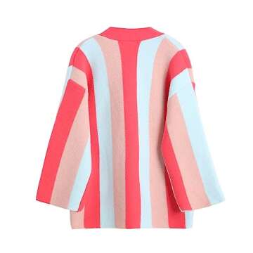 JASCLS Winter Long Sleeve Cable Knitted Color Block Boho Sweater Cardigans Chunky Sweater Cardigans for Women Rose Pink