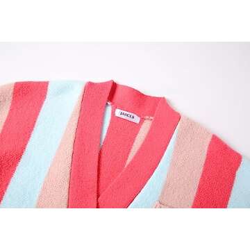 JASCLS Winter Long Sleeve Cable Knitted Color Block Boho Sweater Cardigans Chunky Sweater Cardigans for Women Rose Pink