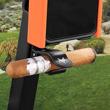 Phone Caddy + Cigar Holder - The Best Phone and Cigar Holder for Golf - Fits All Popular Smart Phones Cigars (Orange)