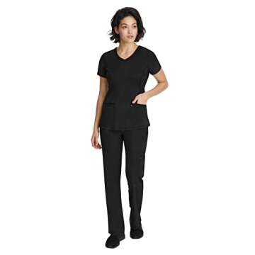 Healing Hands Women's Scrub Top V-Neck with 2 Pockets, 2-Way Stretch, and Yoga Knit Side Panels for Slim Fit 2245, M, Black