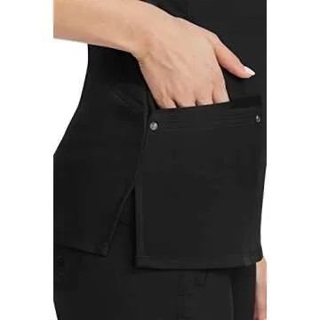 Healing Hands Women's Scrub Top V-Neck with 2 Pockets, 2-Way Stretch, and Yoga Knit Side Panels for Slim Fit 2245, M, Black