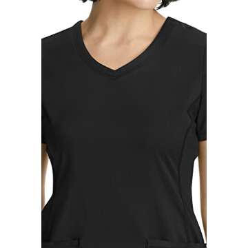Healing Hands Women's Scrub Top V-Neck with 2 Pockets, 2-Way Stretch, and Yoga Knit Side Panels for Slim Fit 2245, M, Black
