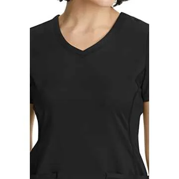Healing Hands Women's Scrub Top V-Neck with 2 Pockets, 2-Way Stretch, and Yoga Knit Side Panels for Slim Fit 2245, M, Black