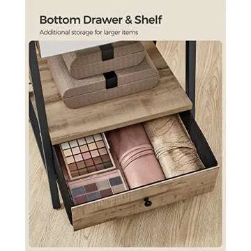 SONGMICS LED Mirror Jewelry Cabinet Standing, Lockable Jewelry Armoire with Full-Length Mirror, Space-Saving Jewelry Organizer with Mirror, Drawer and Shelf, Toasted Oak Color UJJC025N01