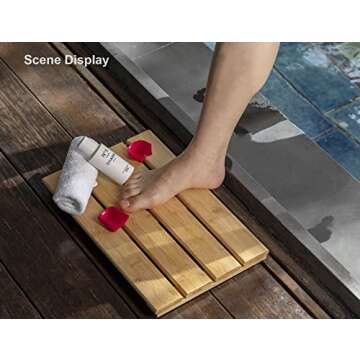 PELYN Bamboo Shower Bath Mat for Bathroom, Non-Slip Bamboo Wood Bathroom Mats for Inside or Outside ...